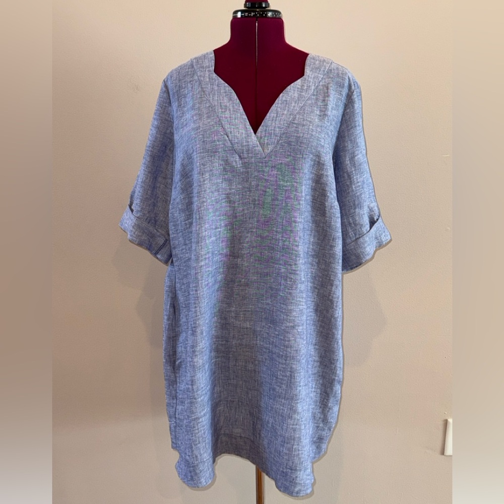 Foxcroft Light Blue Linen Shift Dress - Picture 6 of 14